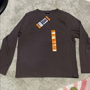 Splendid Brown Long Sleeve Tee Classic Crew Neck